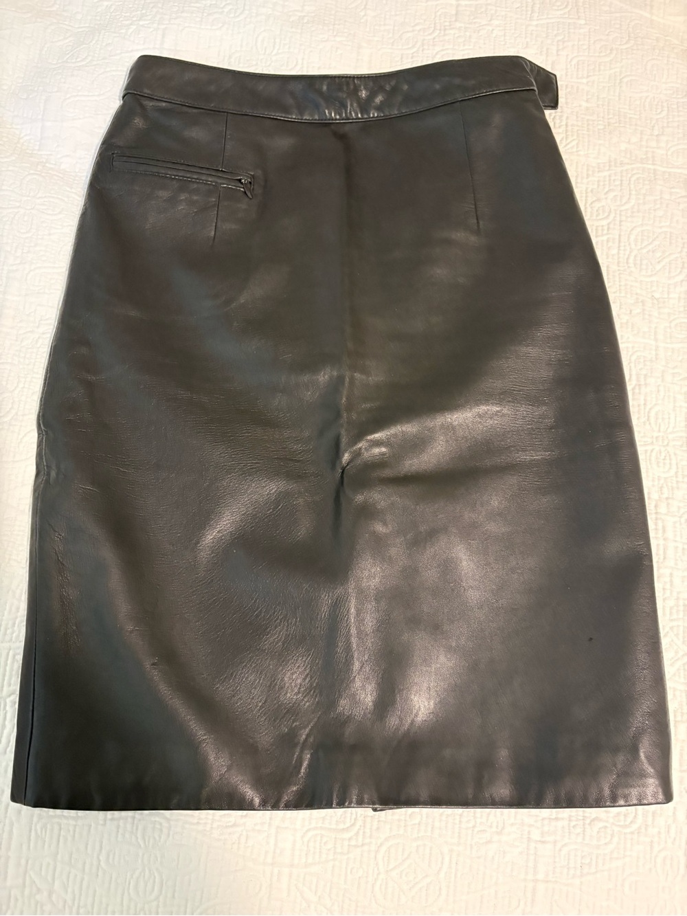 Rem Garson Vintage Black Leather Pencil Skirt with Zip Pocket Size 4 (27”)